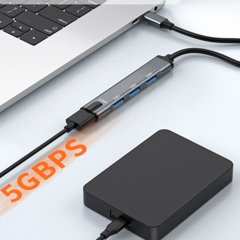 TypeC to USB 2.0 Adapter Hub with 4Ports USB Splitter for Digital Enthusiasts, Supports Fast Speed Data Transfer