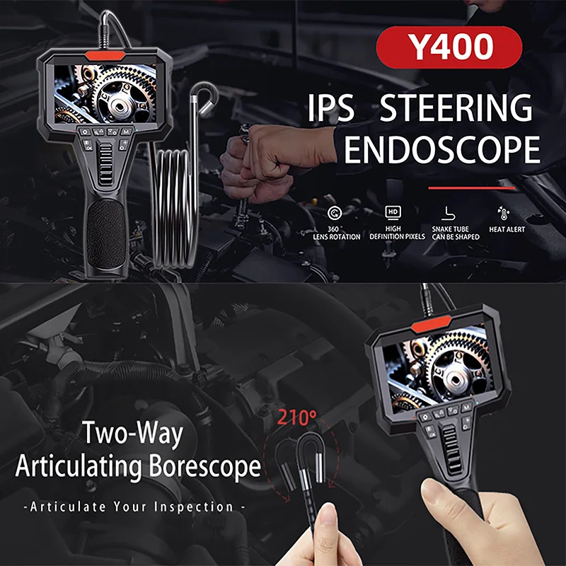 Articulating Borescope with 4.3'' Monitor 1080P 6.2MM HD Steerable Endoscope Camera with Articulated Probe For Engine Inspect