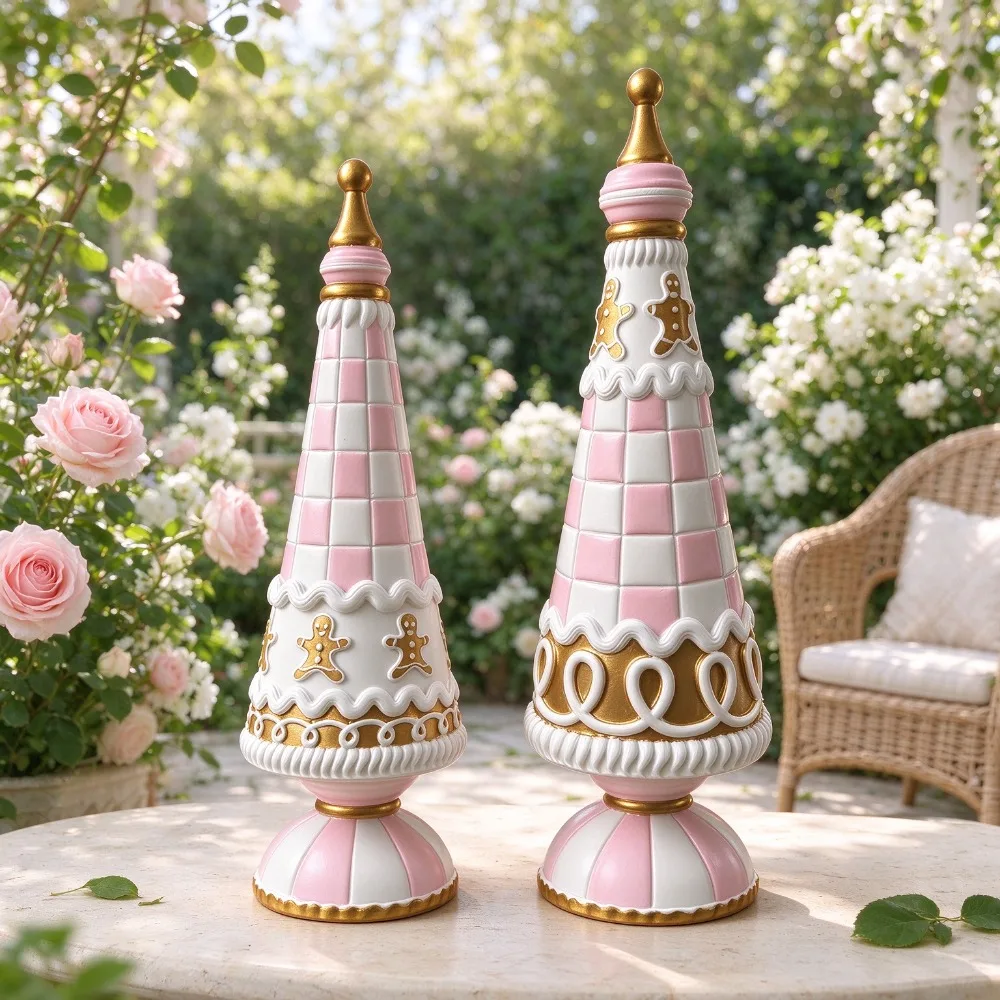 Gingerbread Christmas Tree Figurine, Resin Candy Christmas Table Statue, Xmas Decorative Home Hanging Ornament