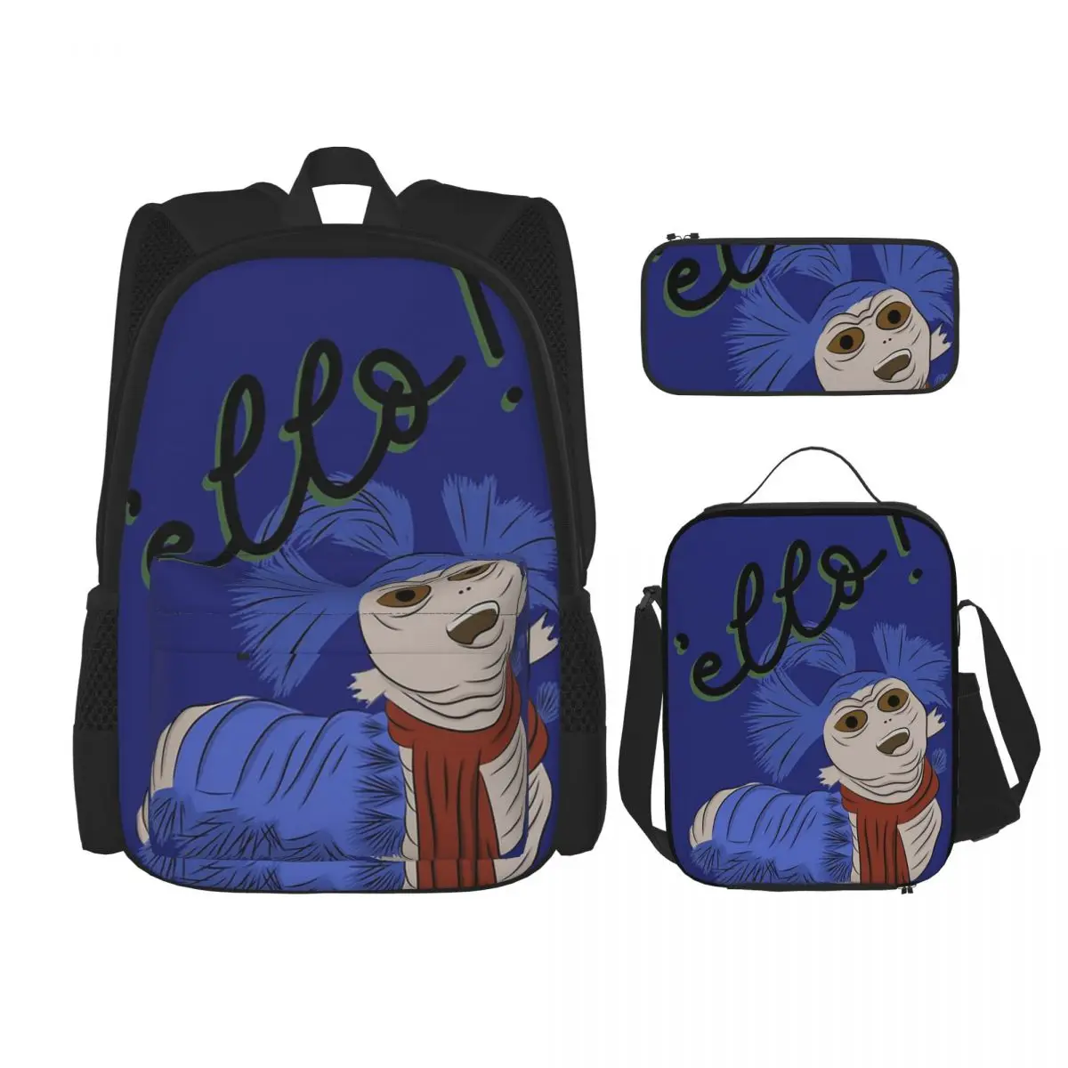 

Ello! The Worm Labyrinth Backpacks Boy Girl Bookbag Students School Bags Cartoon Kids Rucksack Lunch Bag Pen Bag Three-Piece Set