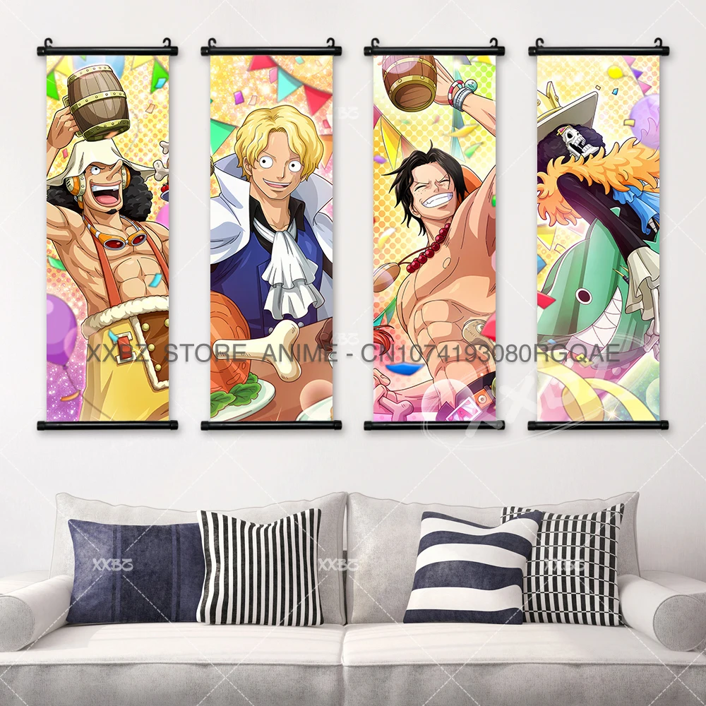 ONE PIECE Scrolls Pictures Nami Canvas Home Decor Sanji Anime Poster Roronoa Zoro Wall Art Nico Robin Hanging Painting Chopper