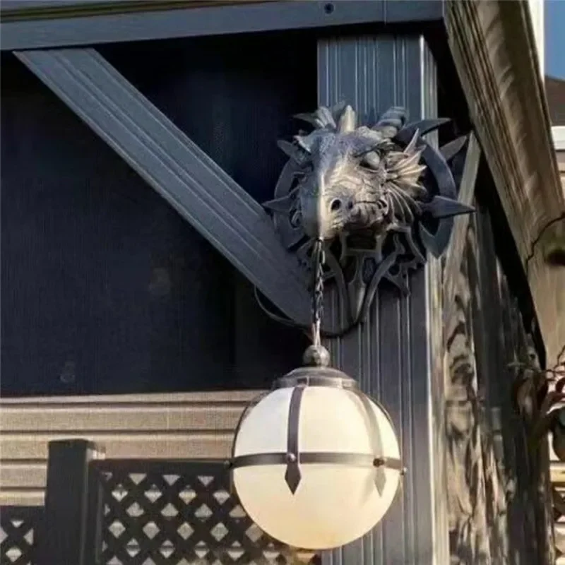 LED Dinosaur Hanging Lamp Lantern Industrial Style Resin Dragon Head Crafts Pendent Lamp Halloween Decoration Wall Decoration