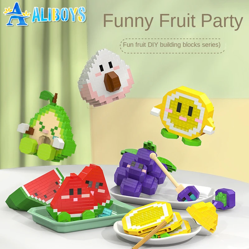 Creative DIY Fruit Building Block Mini Fruit Assemble Puzzle Brick Model Construction Toy Home Desktop Ornament Party Kid Gift