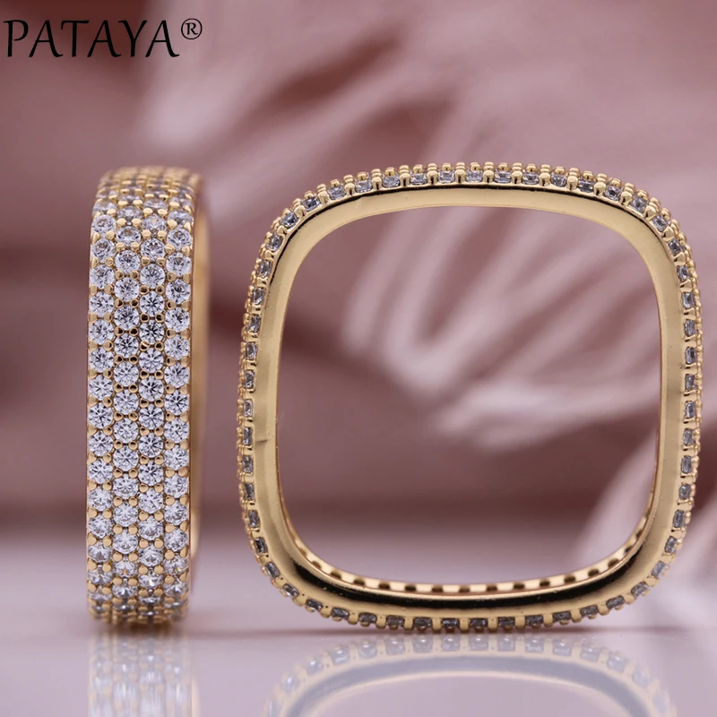 PATAYA New Micro-wax Inlay Natural Zircon Square Women Rings 585 Rose Gold Color Fashion Jewelry Gift Luxury Romantic Rings