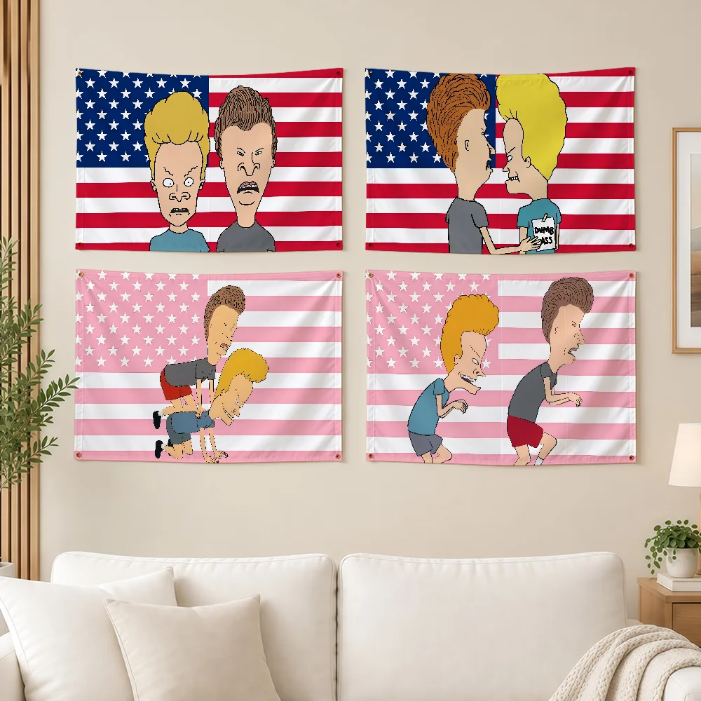 Cartoon B-Beavis And Butthead Flag Durable Outdoor Decoration Indoor Design Patio Festive Classic Pole Wall Room Banner