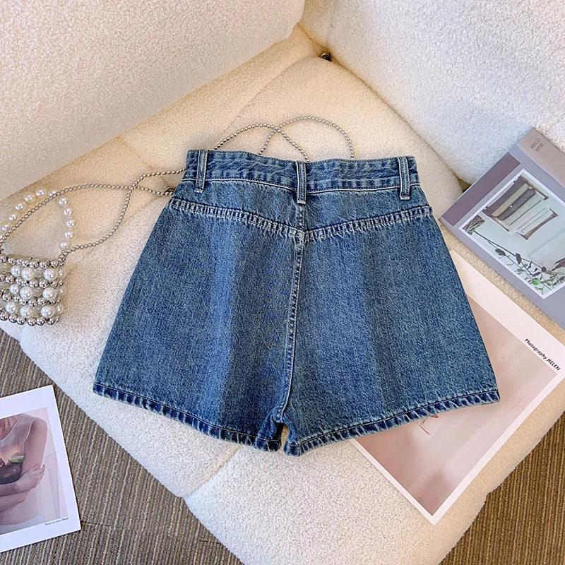 Frauen Retro Denim Shorts Sommer Dünne 2025, Neue Hohe Taille Lose Breite Bein Mode Mädchen High Street A-line Hot Jean Hosen