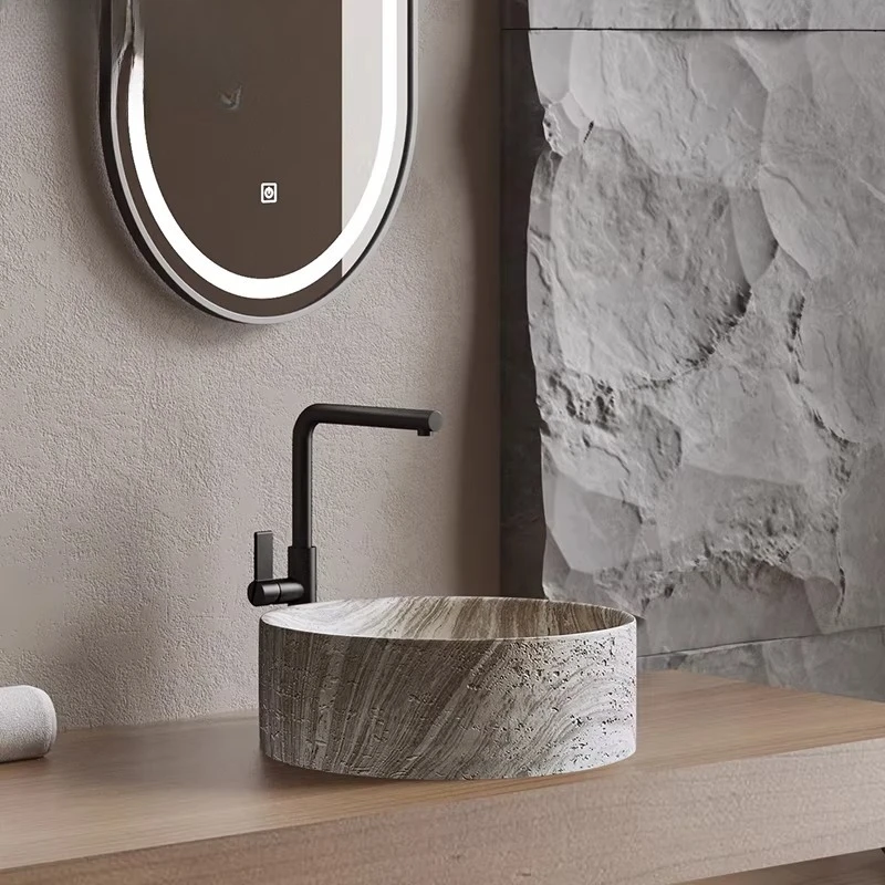 

New arrive Minimalist travertine table basin hotel B & B high-end fashion round face basin art creative basin