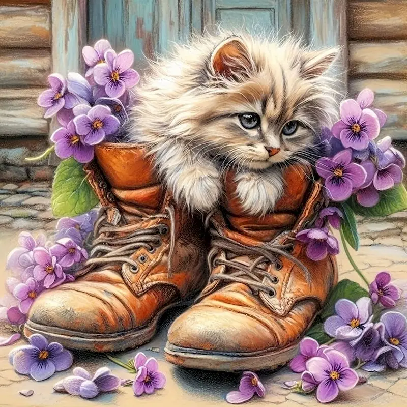 

GATYZTORY DIY Diamond Painting Cat Animal Embroidery Flower Full Square Round Mosaic Set Cross Stitch Decor For Home