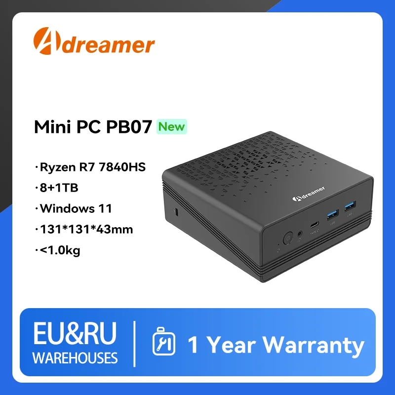 Adreamer Mini PC CPU AMD R7 7840HS 16G 1T DDR5 5600MHZ M.2 NVMe PCIE 4.0 Wifi6E Bluetooth 5.2 Windows 11 For Office Business
