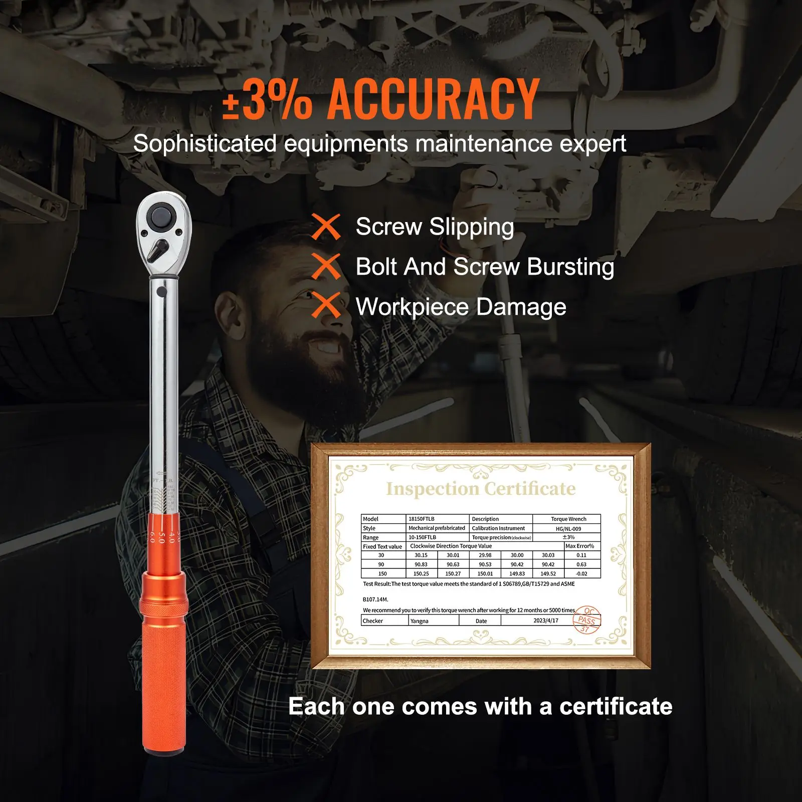 Torque Wrench, 10-150Ft.lb/14-204n.m 1/2-Inch Drive Click Torque Wrench, Dual-Direction Adjustable Torque Wrench Set