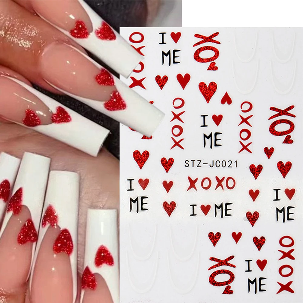 1Pcs 3D Red Lips/Love Nail Art Stickers Sexy Valentine Heart/Rose/Ribbon Self Adhesive Nail Decals for Wedding/Perty Nail Decor