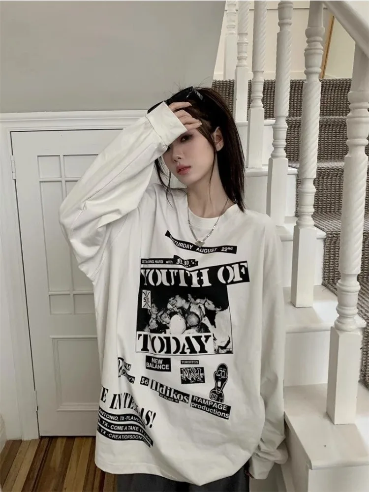 T-shirt a maniche lunghe stampata con lettera Punk per uomo e donna in puro cotone tendenza moda estiva Casual coppia comoda Top Harajuku