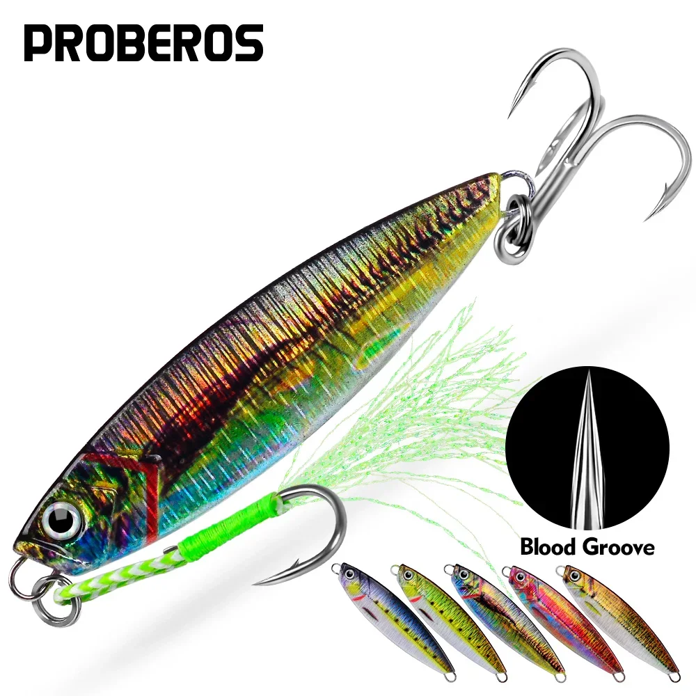 PROBEROS 5 stücke Metall Jig Köder 10g 15g 20g 32g 40g Spinner Löffel 3D Auge farbe Laser Spinning Popper Haken Swimbait Angelgerät