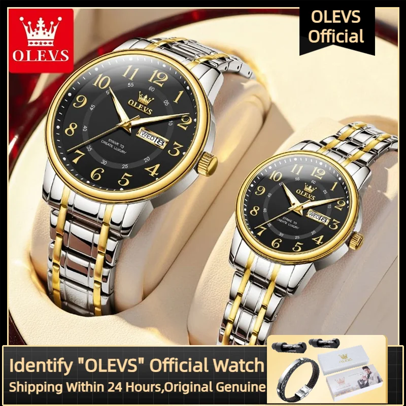 OLEVS 2891 New Original Quartz Couple Watch Top Brand Luxury Waterproof Digital Date Clock His and Her Watch Gifts Couple Watch