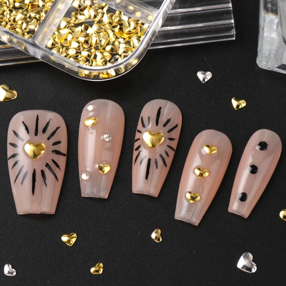 12 Grids Golden Silvery Stars Heart Nail Charms Metallic Stars Heart Sequins for Nails Suitable for Ramadan Women's Nail Decor view 6