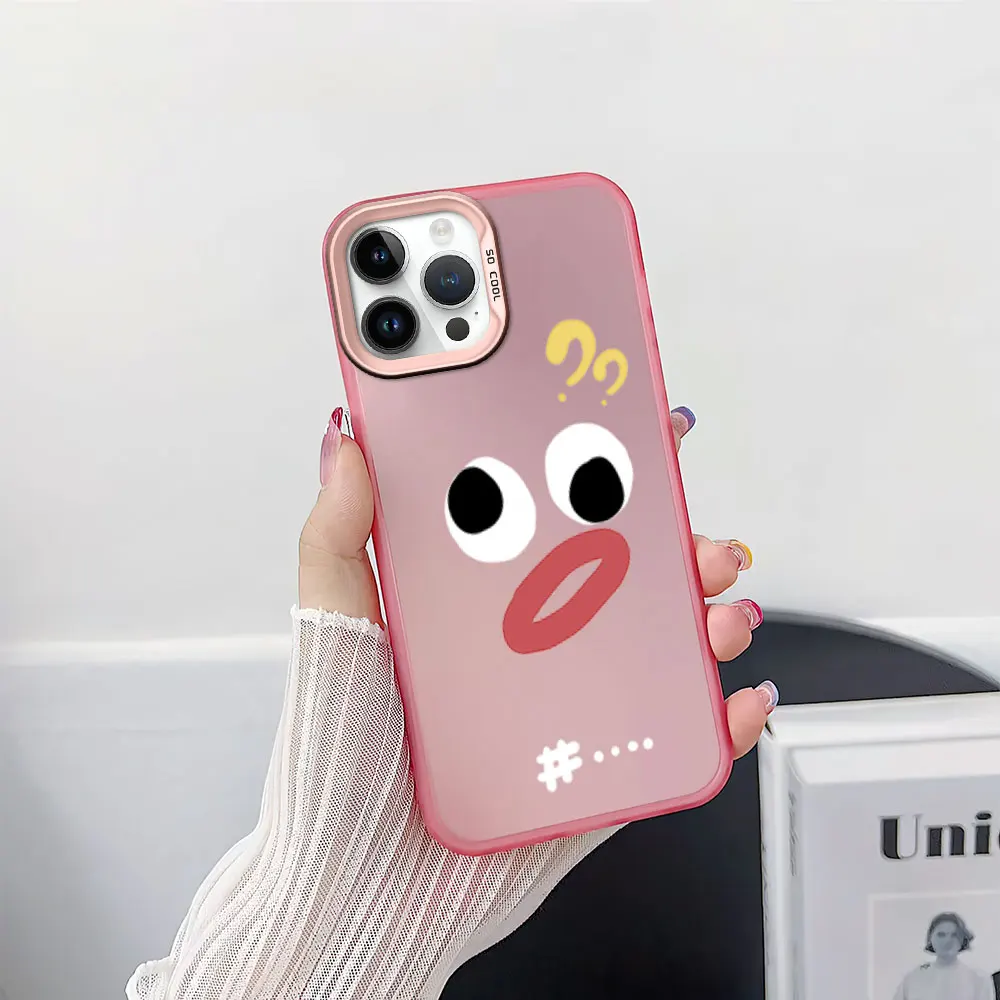 Stylish Cartoon Question Mark Face Phone Case for iPhone 12 11 13 14 15 16 Pro Plus IMD Plating Cover