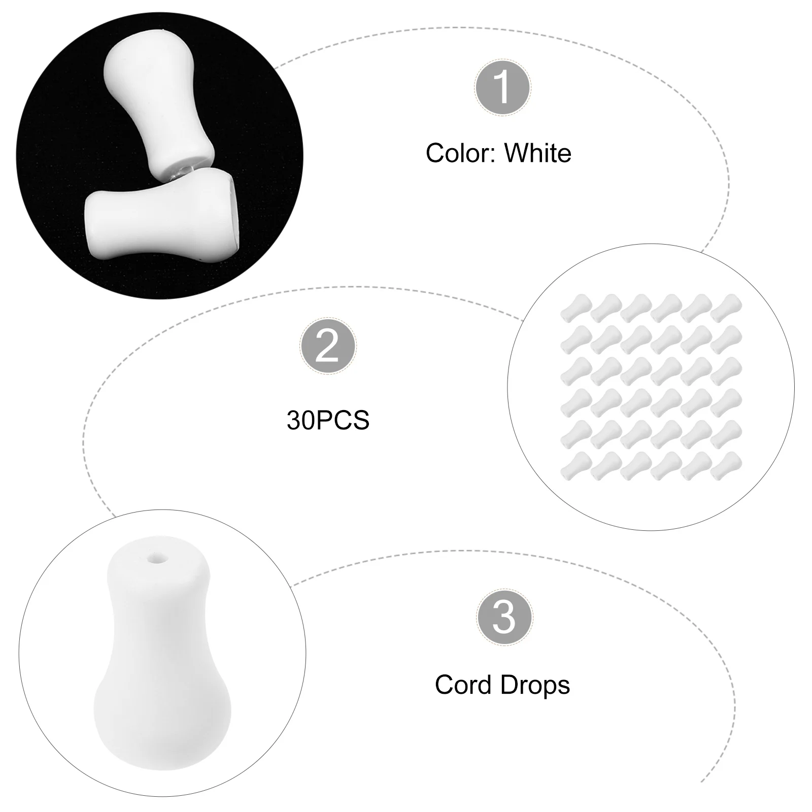 

30pcs Plastic Curtain Tassel White Pull Ends Blind Cord Knobs Decorative Fringe Sun Protection Window Accessories
