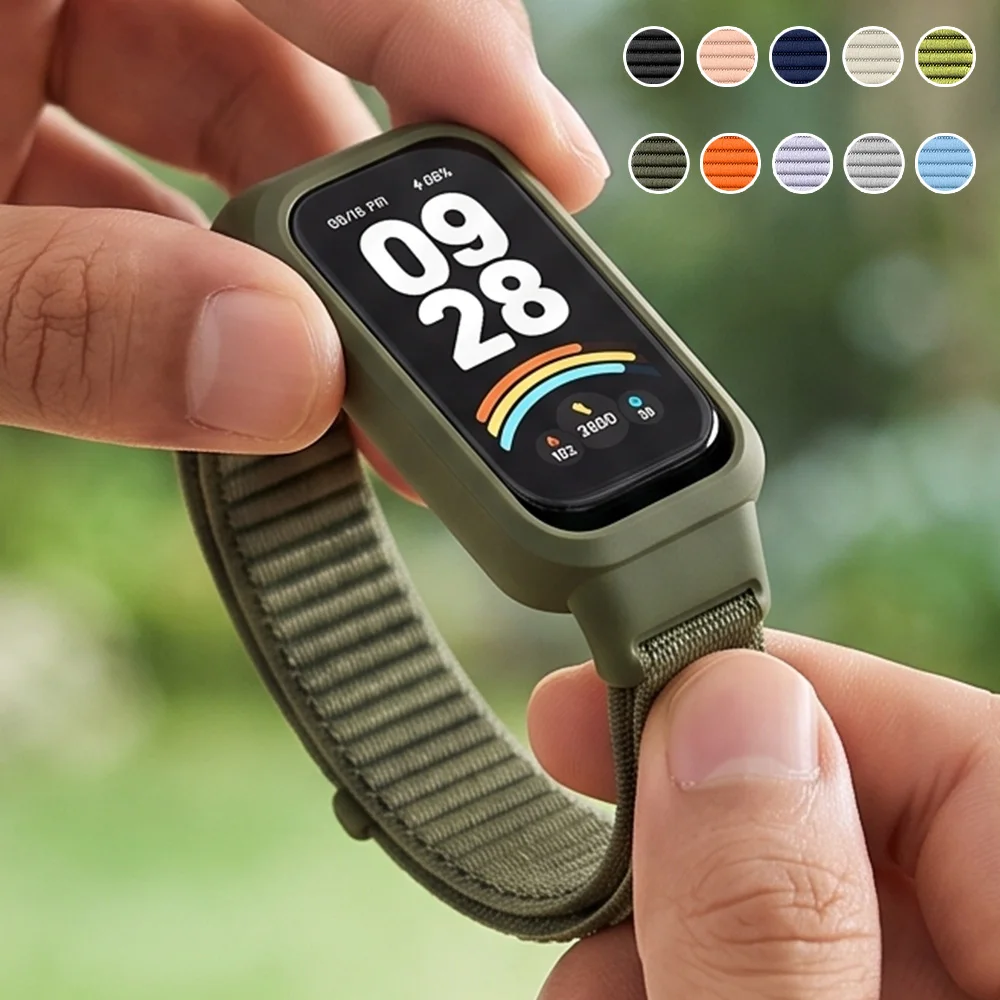 Hülle+Nylon-Schlaufenarmband für Xiaomi Redmi Band 3 Smartwatch Zubehör Sport Atmungsaktives Armband Correa für Mi Band 9 Active Belt