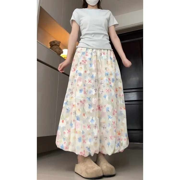 تنورة بنطلون نسائية صيفية ملونة بنمط كوري حلو، تصميم جديد لعام 2025 بنمط الغابات الطازجة والزهور