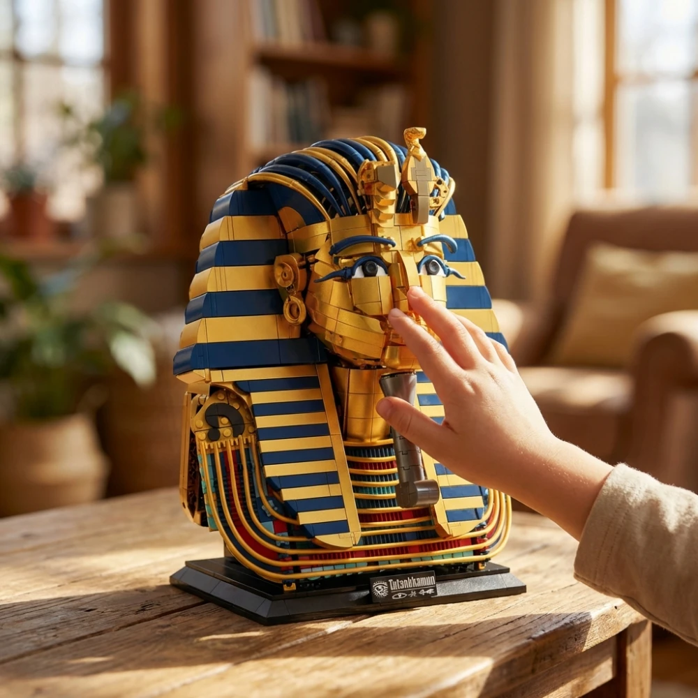1603pcs Technical Pharaoh Golden Mask Building Blocks, MOC Egyptian Sphinx Brick Model, Mythology STEM Toy, Desktop Ornament view 4