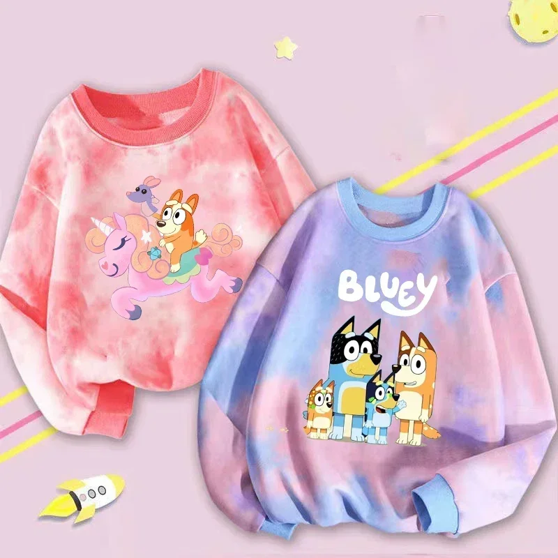 

Bluey Sweatshirt Kid Girl Clothes Bingo Chilli Anime Cartoon Kawaii Tie-dye Pullover Long Sleeve Xmas Party Holiday Child's Gift