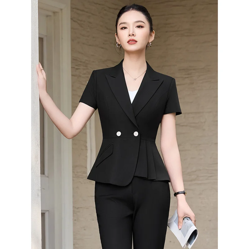 Women's Suit Skirt2026Spring and summer new style waist-cinching elegant short-sleeved irregular professional jewelry store work