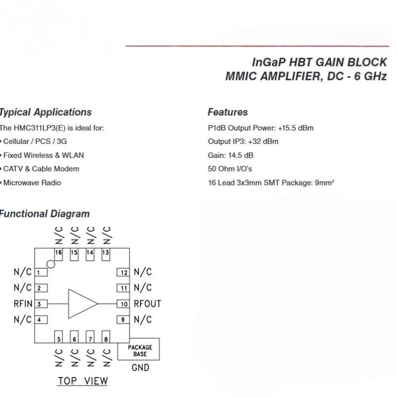 Gain RF Amplifier Radio HMC311LP3 Frequency