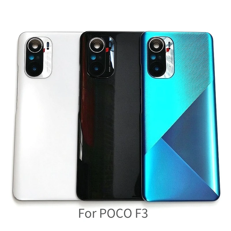 F3 Glass Battery Back Cover For Xiaomi POCO F3 M2012K11AG, Rear Housing Door Replacement With Camera Lens With Adhesive