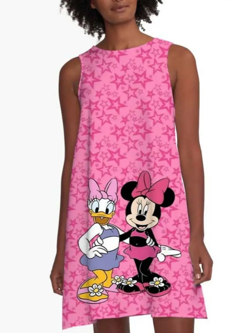 

Mini Dress Cool Sexy 2023 Minnie Mouse Short Dresses for Women 2023 Mickey Top Loose Disney Boho Sleeveless Women's Beach Dress