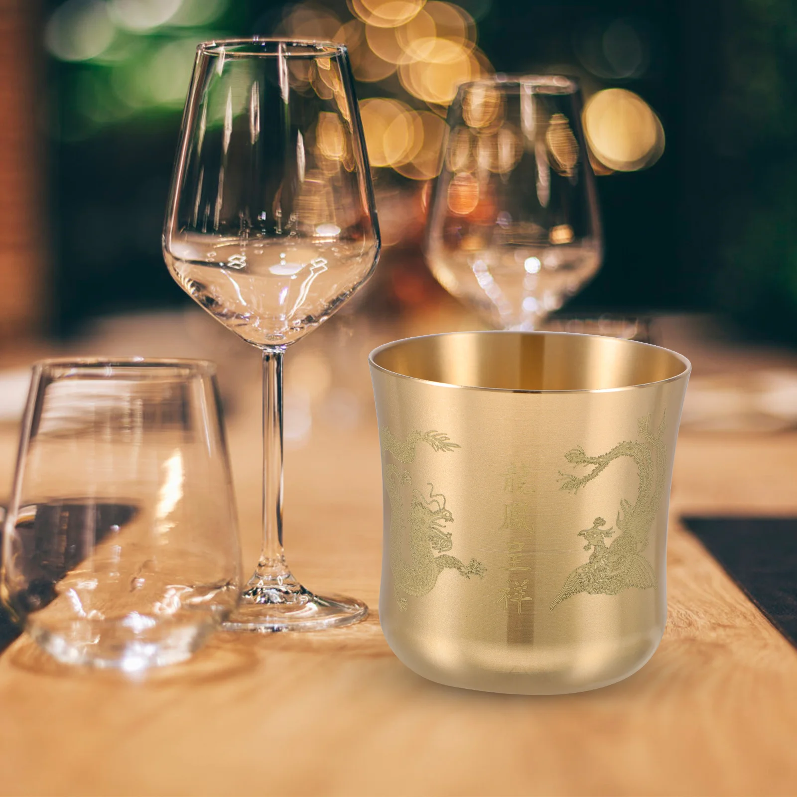 

Vintage Copper Tea Mug Chinese Style Dragon Phoenix Retro Multifunctional Offering Teacup Kungfu Teacup