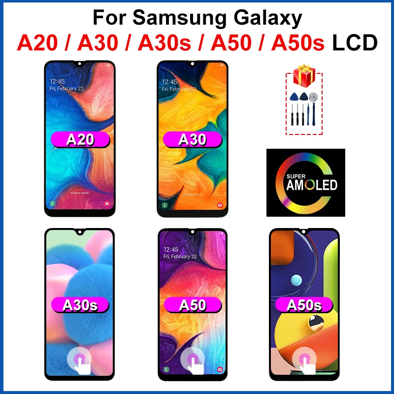 Go! AMOLED For Samsung Galaxy A20 LCD A30 Display A50 LCD A50S A30S Screen For A205F A305F A307F A505F A507F Touch Screen