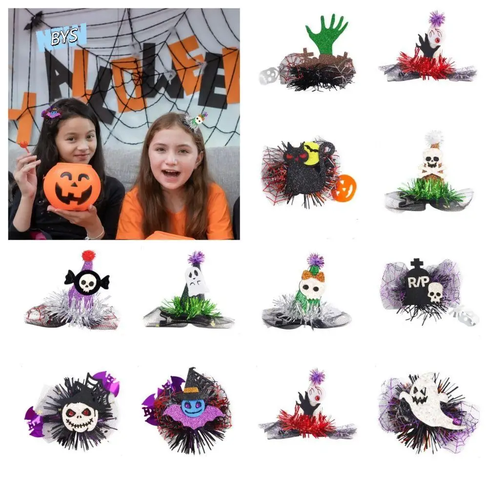 

Simulation Halloween Witch Hat Hair Clip Barrettes Hair Jewelry Halloween Kids Headwear Felt Bat Pumpkin Mesh Hair Clip Hairpin