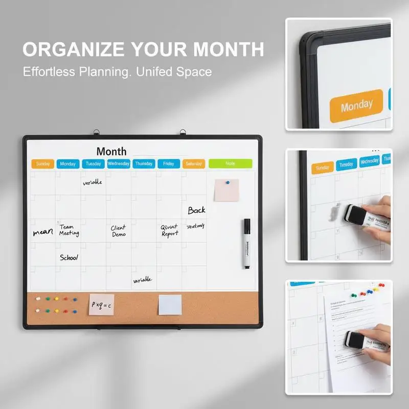 

Monthly Planner Bulletin Board 36"x 24" For Home Office School, Dual Function Surface Magnetic Dry Erase Aluminum Frame Wall