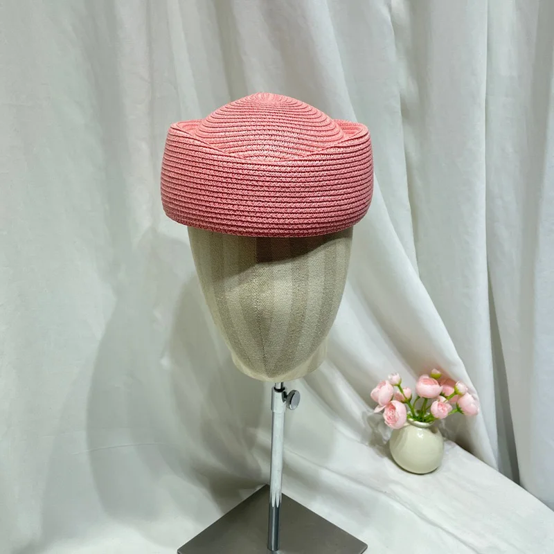 Summer Fashion Paper Straw Teardrop Hat Lady Stewardess Berets Sunhat Airline Flight Attendant Vintage Pillbox Hat Bonnet Enfant
