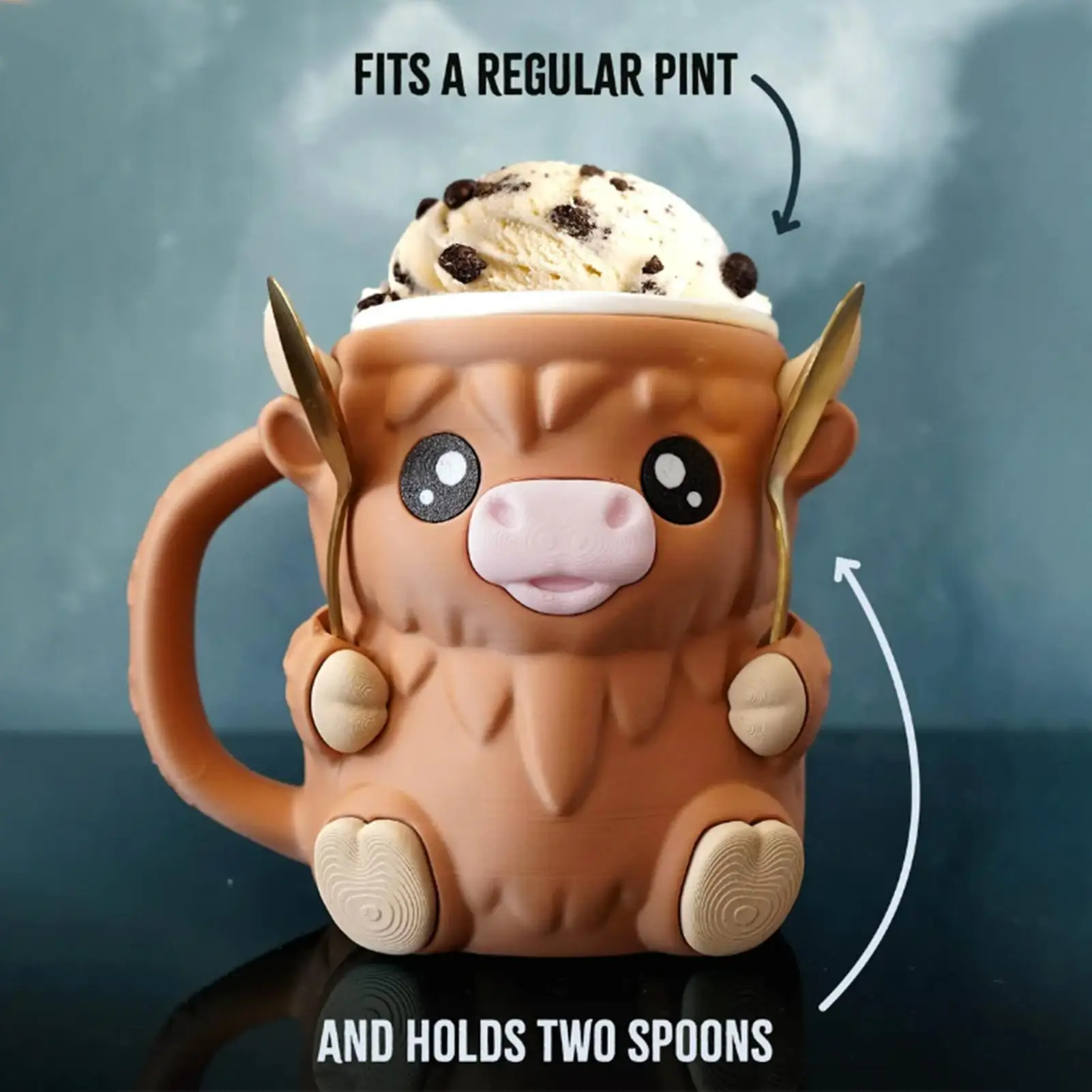 Ice Cream Pint Holder Cup Anti-Freezing Cow Shaped with Spoon Holder Insulated Pint Ice Cream Storage for Kitchen Home Apartment