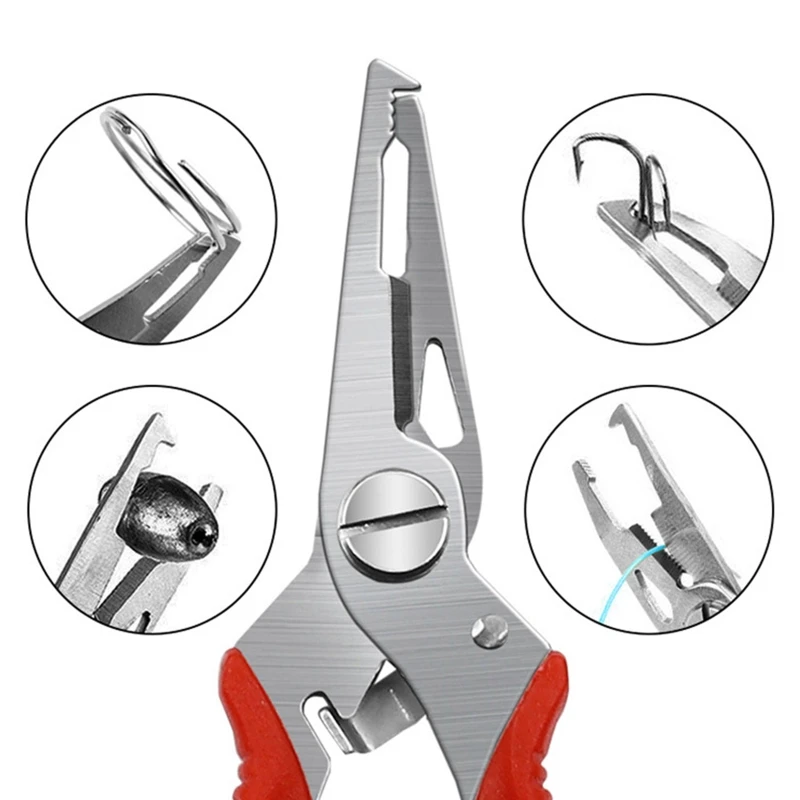 Alicates de pesca de acero inoxidable, cortadores de trenza, Alicates de anillo dividido, removedor de anzuelos con mango ergonómico para actividades al aire libre