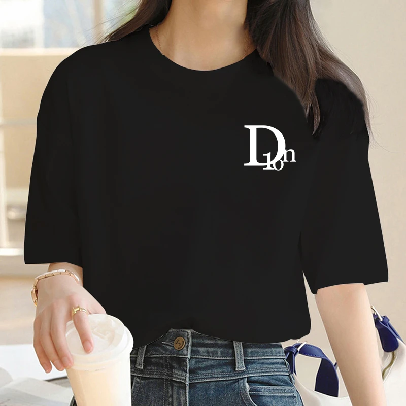 New Letter Summer 100% Cotton T Shirt Oversized Short Sleeved Top Tee Luxury Brand Printed T-shirts For Women's Fashion Clothing