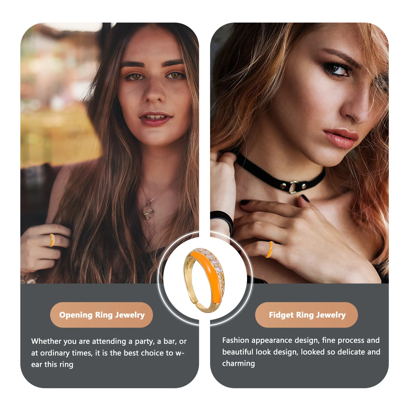 

Copper Plated Women Adjustable Ring Fashion Opening Finger Ring Jewelry Party Dance Everyday Wear Fidget Jewelry