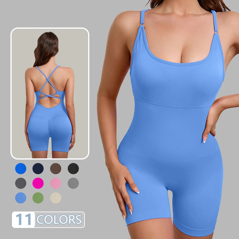 

Women One Piece Jumpsuit Removable Padded Bra Cross Back Seamless Breathable Slim Fit Sportswear Casual Fitness Yoga Bodysuit
