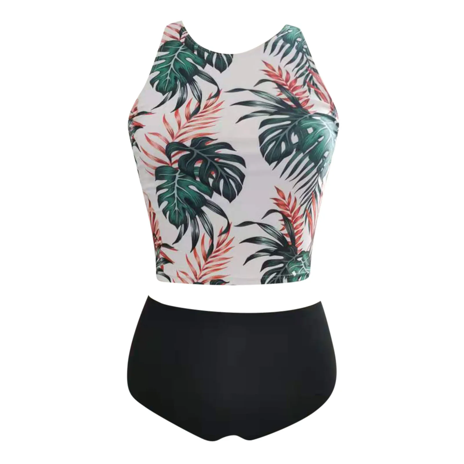 Maillot de bain deux pièces pour femmes, tankini sexy, imprimé tropical, uni, fendu, pour la plage