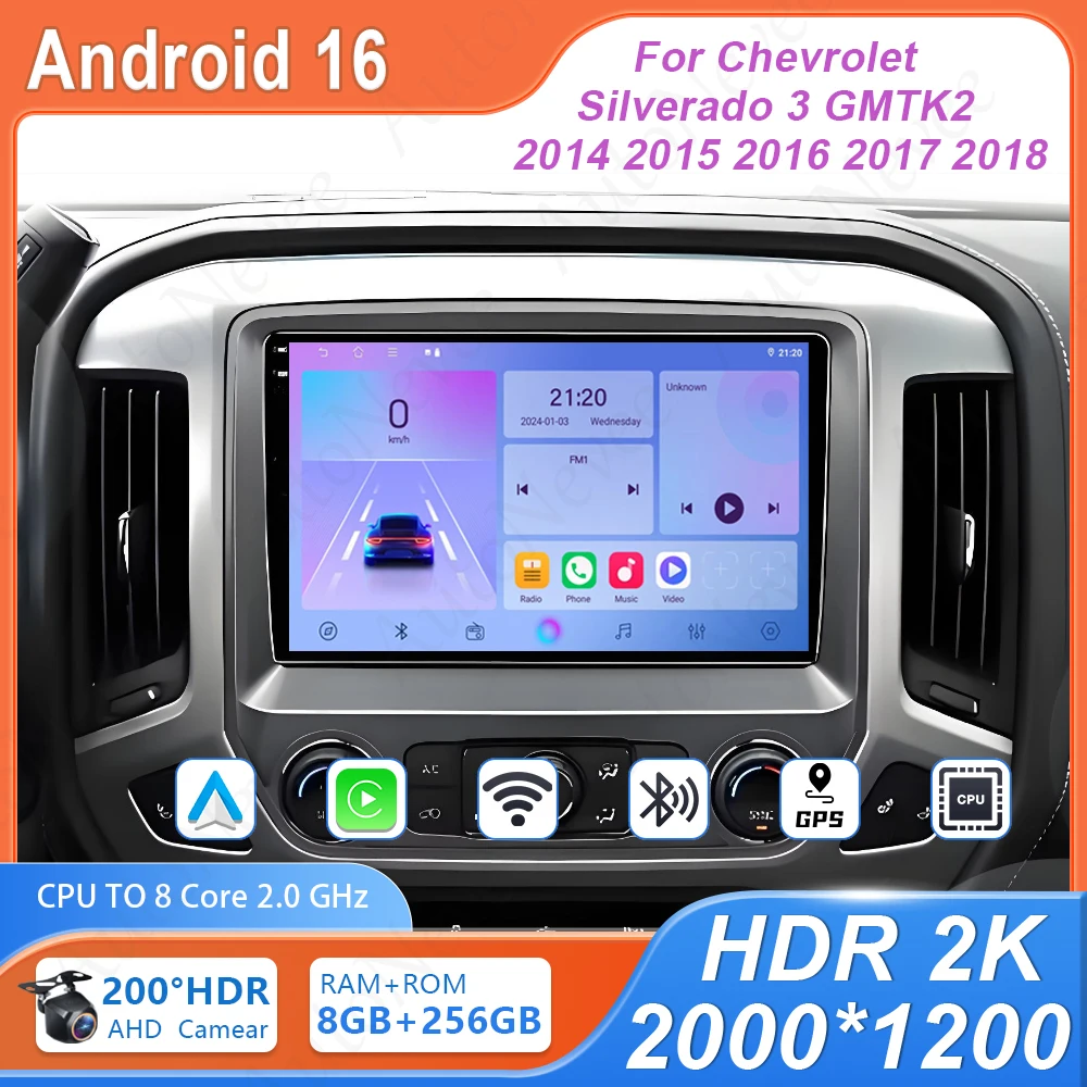 For Chevrolet Silverado 3 GMTK2 2014 2015 2016 2017 2018 Multimedia Player 4G Wifi BT High-performance GPS Navigation No 2din