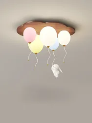 Cartoon Cloud Balloon LED Ceiling Chandelier Romantic Warm Children's Room Chandelier Lamp Wooden Boy Girl Bedroom Decor Fixture