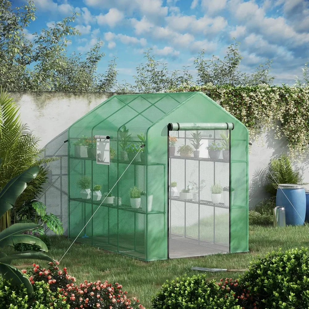 Garden Buildings 7 'x 5' X 6 'walk-in Greenhouse with Mesh Doors and Windows, 18 Layer Greenhouse Plant Labels, UV Protection