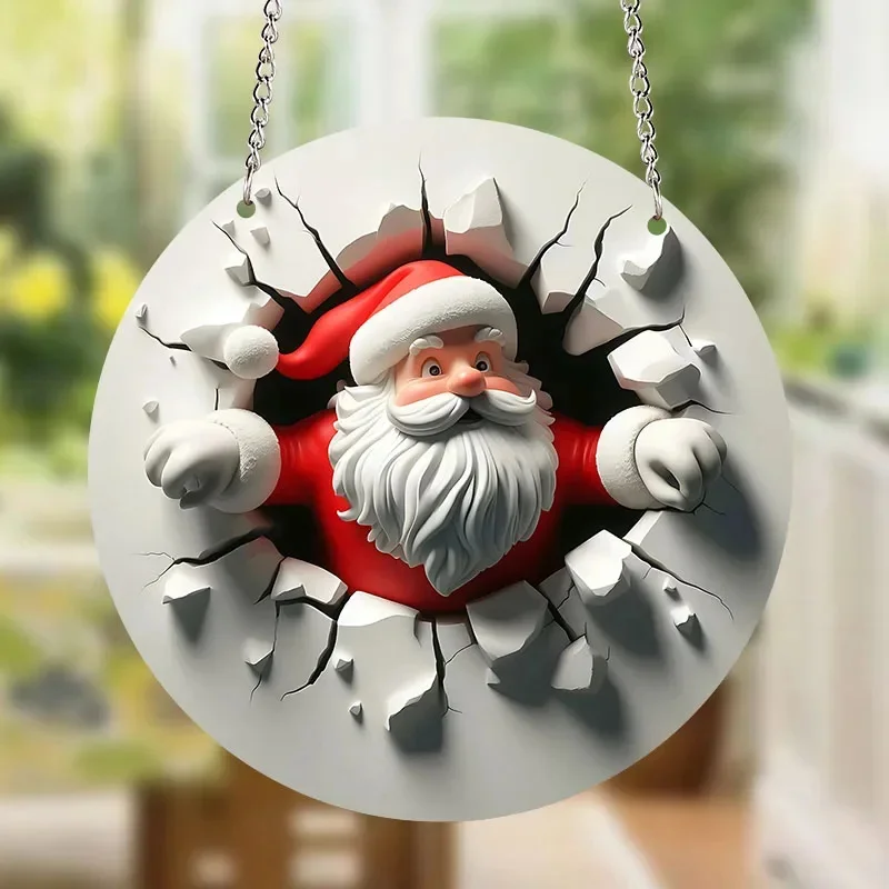 

2025 Round Acrylic Christmas Decoration Santa Claus Hanging Sign Holiday Wall Decorations Christmas Ornament Gift