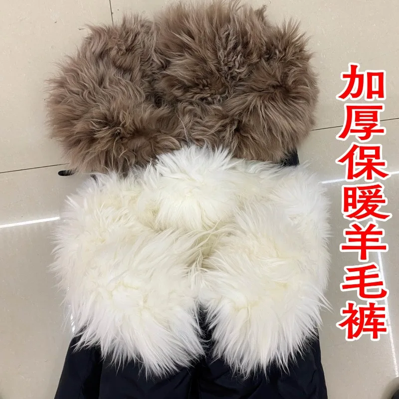 High Waisted Woolen Pants Men Thickened Warm Winter Trousers Fur Lining Long Wool Outdoor Snow Men\'s Clothing Baggy Pants