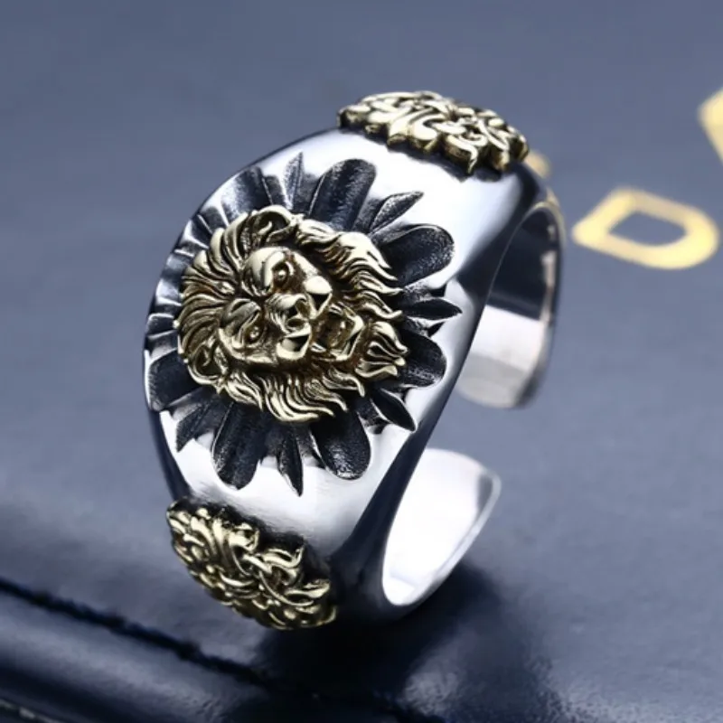 S925 Sterling Silver Rings for Men New Men's Fashion Eternal Vine Totem Lion Head Solid Argentum Viking Jewelry Amulet