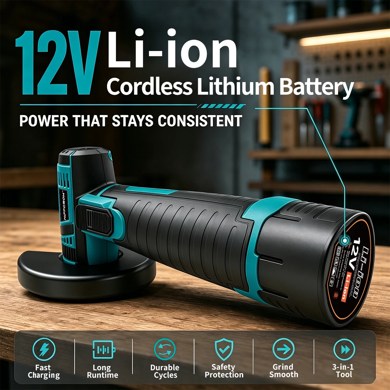 Hippcron 12V Electric Portable Angle Grinder Cordless Polishing Mini Cutting Blade Grinder Machine Lithium Battery Universal image 6