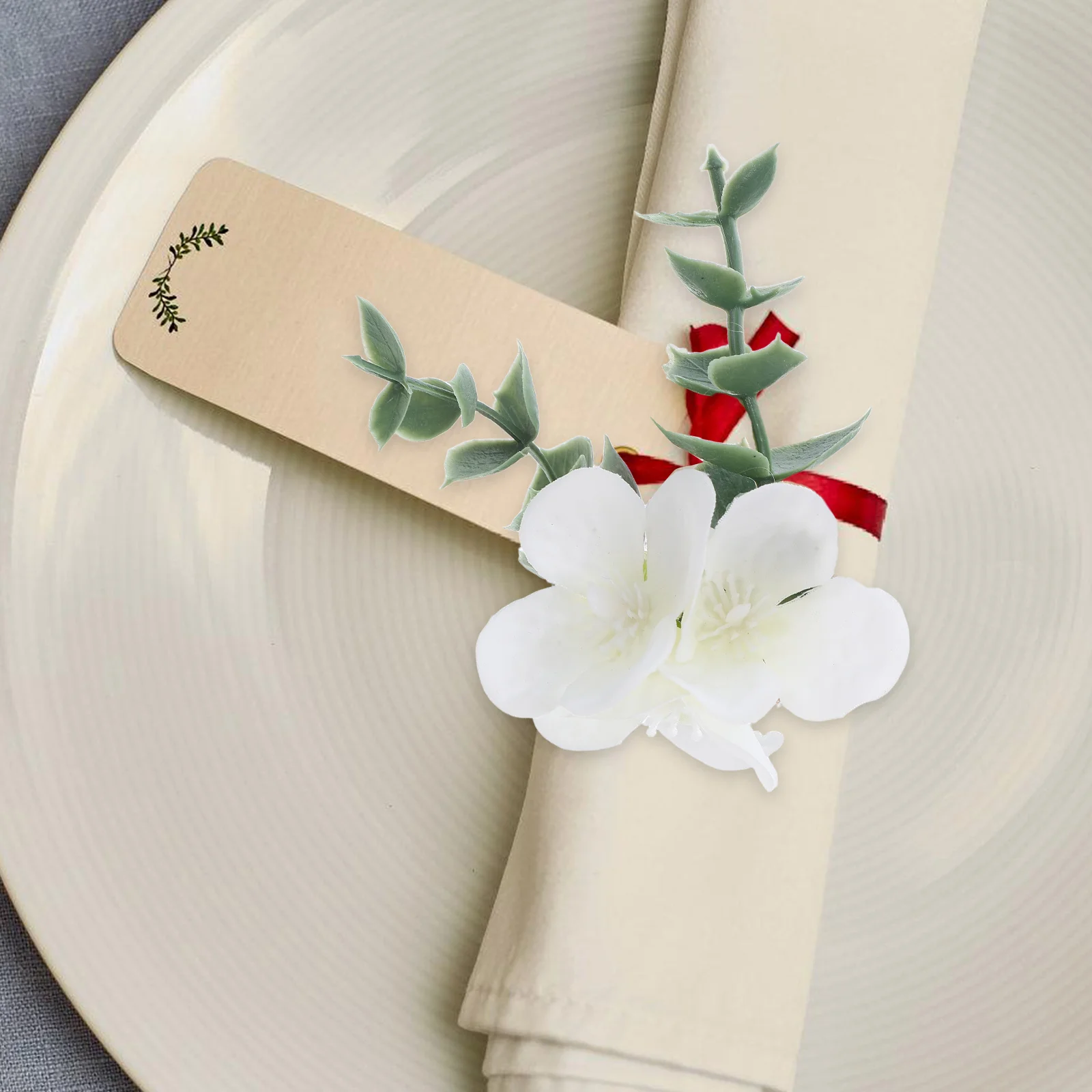 

12 Pcs Eucalyptus Napkin Ring Artificial Flower Rings Plastic Boho Wedding Decor Banquet