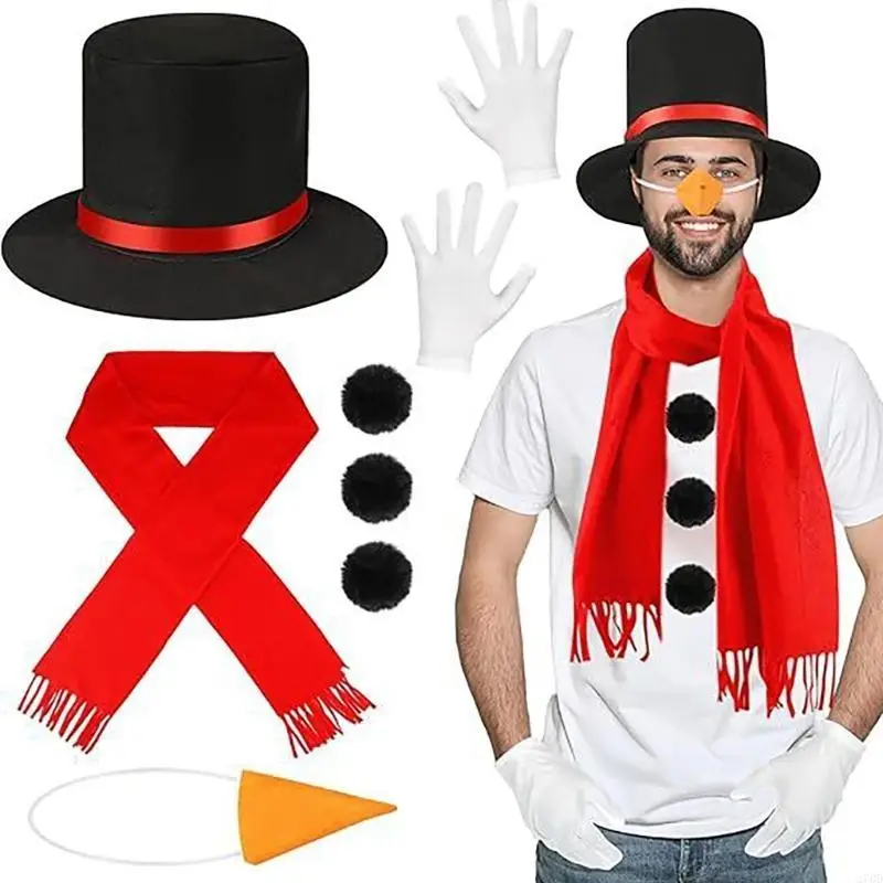 270d Weihnachten Schneemann Kostümzubehör mit Karottennasenschalhandschuhe Pompoms Bälle
