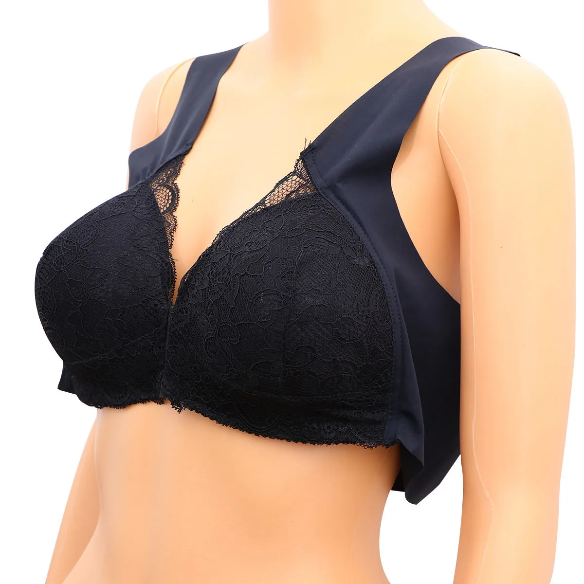 

No Steel Ring Bra Black Xl Woman One-Piece Front Buckle Seamless Bra Comfortable Soft Material Underwear Lingerie